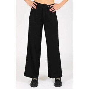 NEW Soundstyle Women's M Black Linen Blend Wide-Leg Pants With Tie Waist